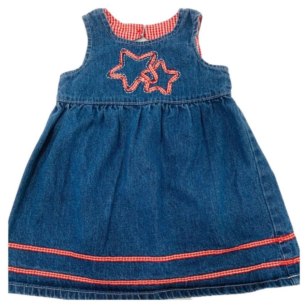 Denim Jumper Red Checked Star Design Girls 12 M